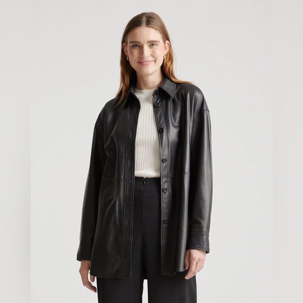 NWOT Oversized Quince leather shirt jacket